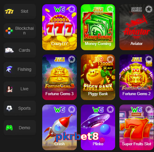 Main screen of Pkrbet8 game page for PK players